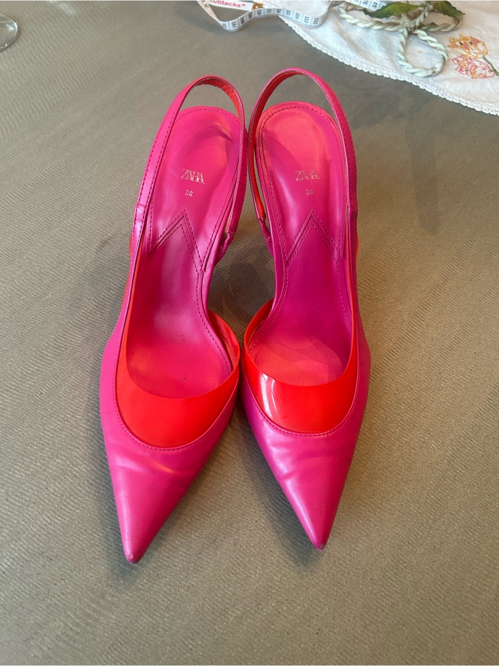 Zara Hot Pink and Red Pointed Slingback Heels size 38 euro